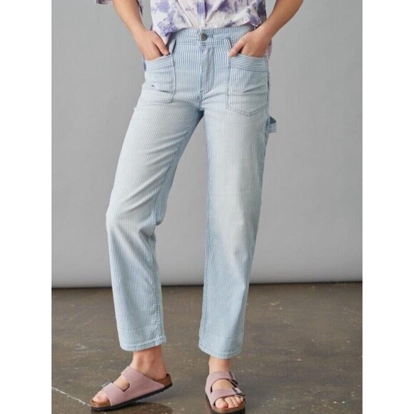 Pilcro and the Letterpress Denim - Pilcro Anthropologie Railroad Stripe Buckle Back Carpenter Pants Jeans Size 25